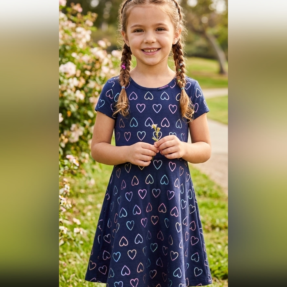 Limited Too Navy Dress with Multicolor Heart Outline Print